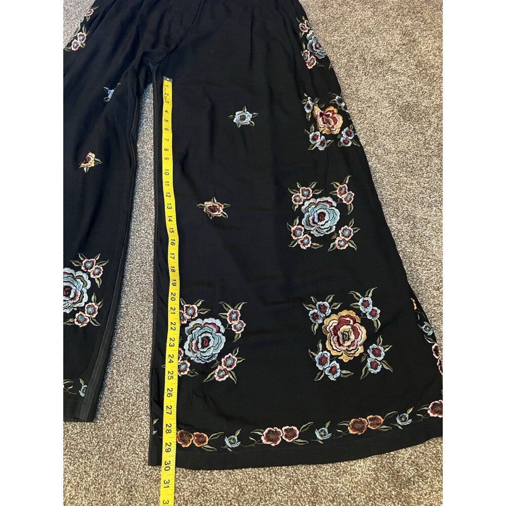 Free People Pants Wide leg Florence Embroidered Striped Boho Floral Size 8 - Picture 9 of 16